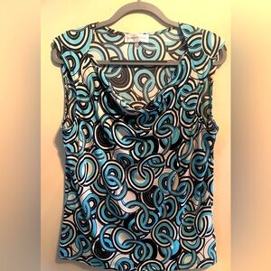 Evan Picone Turquoise/White/Black Knit Top, Sz L